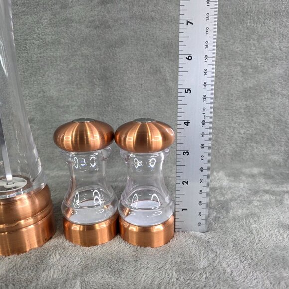 Copper & Clear Acrylic Salt & Pepper Grinder Adjustable Coarseness 4 Pc Set - Picture 8 of 8